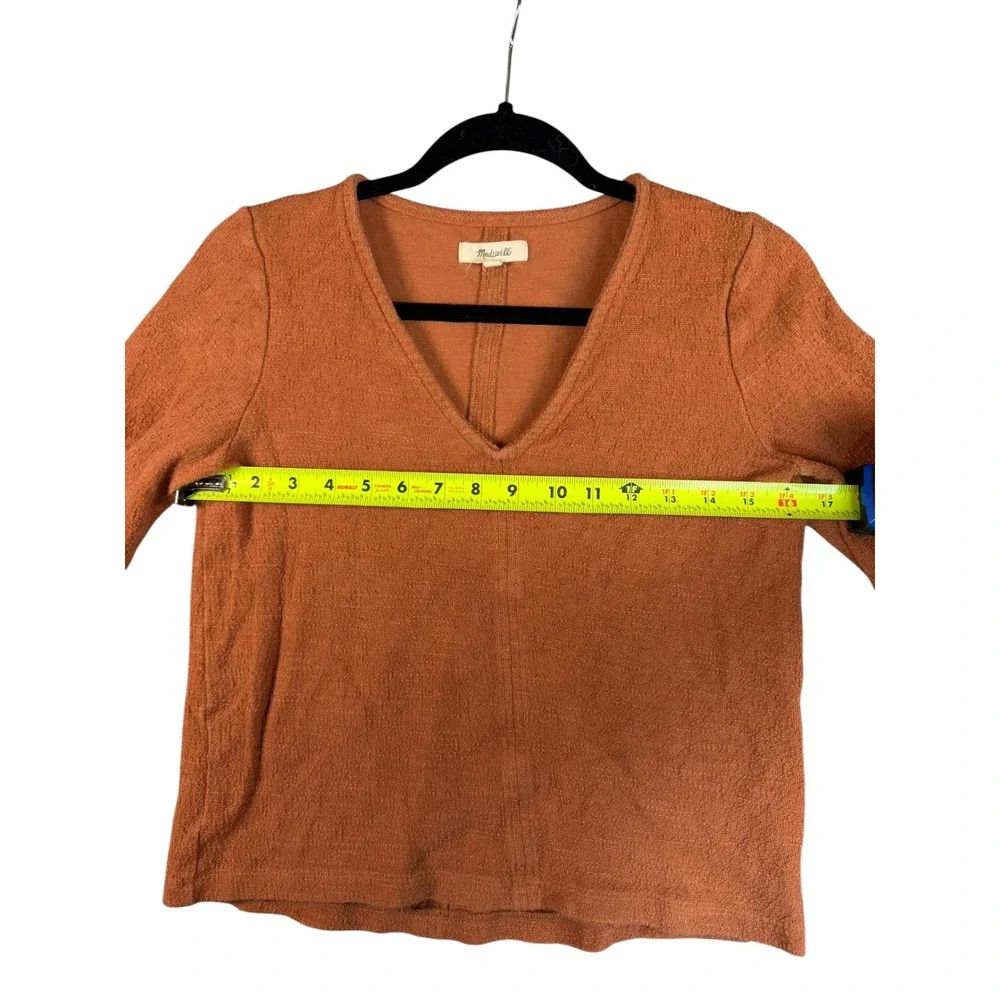 Madewell Womens Rust Orange Textured Slub Cotton V-Neck Puff Sleeve Top Small